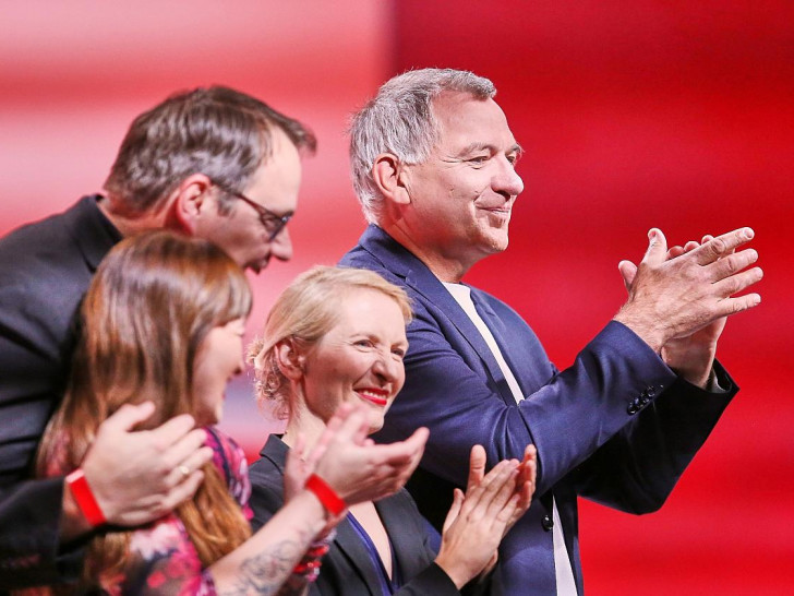 Heidi Reichinnek, Sören Pellmann, Ines Schwerdtner, Jan van Aken am 09.05.2025