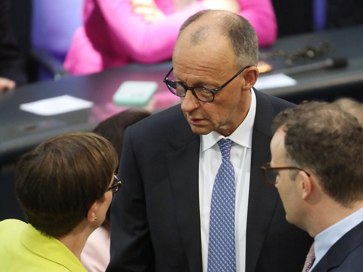 Saskia Esken, Friedrich Merz, Jens Spahn am 06.05.2025