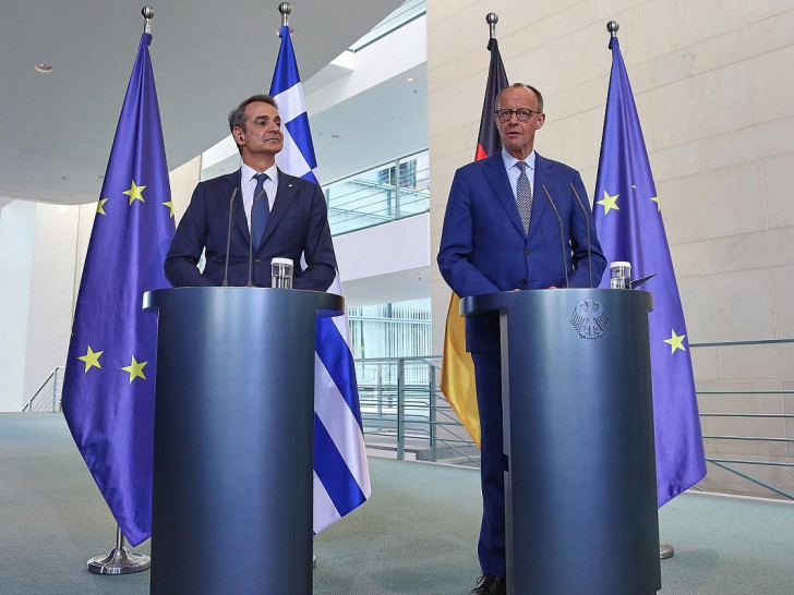 Kyriakos Mitsotakis und Friedrich Merz am 13.05.2025