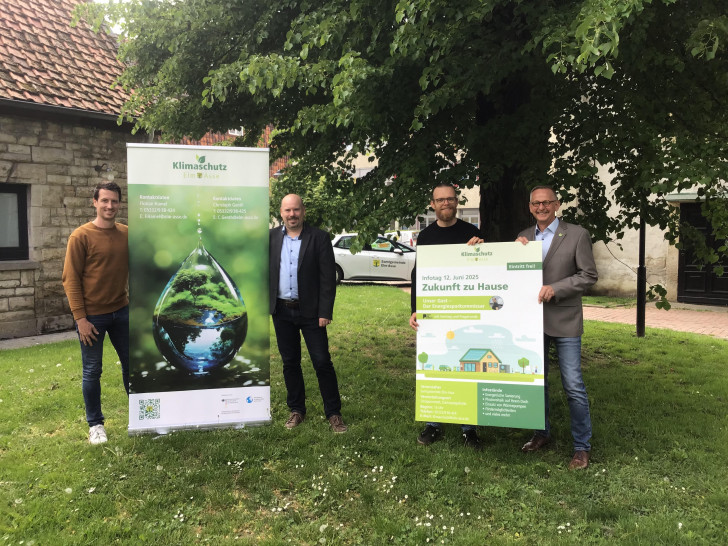 Von links: Florian Hamel, Mathias Stieler, Christoph Genth und Dirk Neumann freuen sich auf viele Besucher beim Energie-Info-Tag