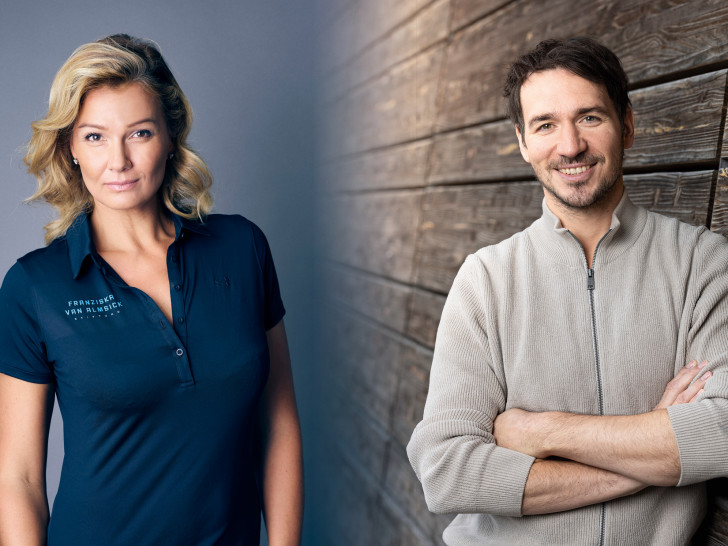 Franziska van Almsick ist Botschafterin der Strecke Wasser, Felix Neureuther Botschafter der Strecke Erde.