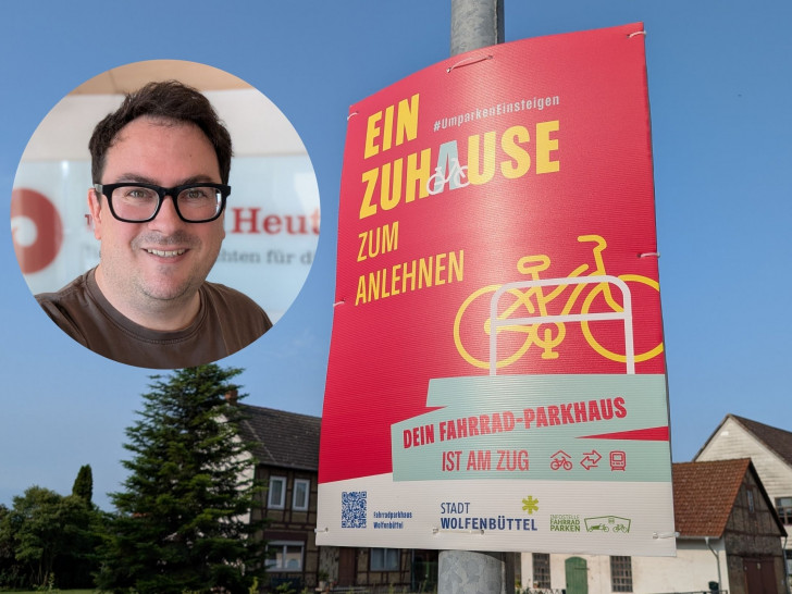 Werner Heise, Chefredakteur regionalHeute.de, kommentiert das Plakat zur Bewerbung des Fahrradparkhauses.