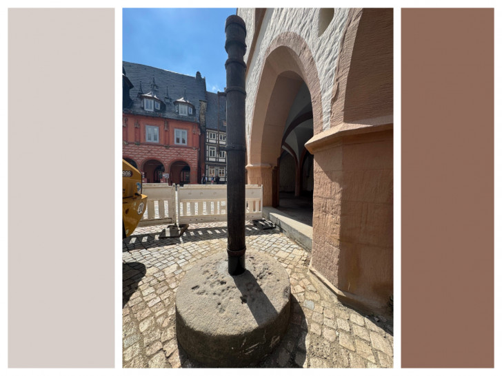 Die Goslarer Elle steht wieder vor dem historischen Rathaus.