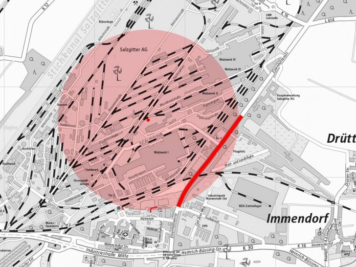 Karte mit dem Räumungsbereich und den Straßensperrungen.