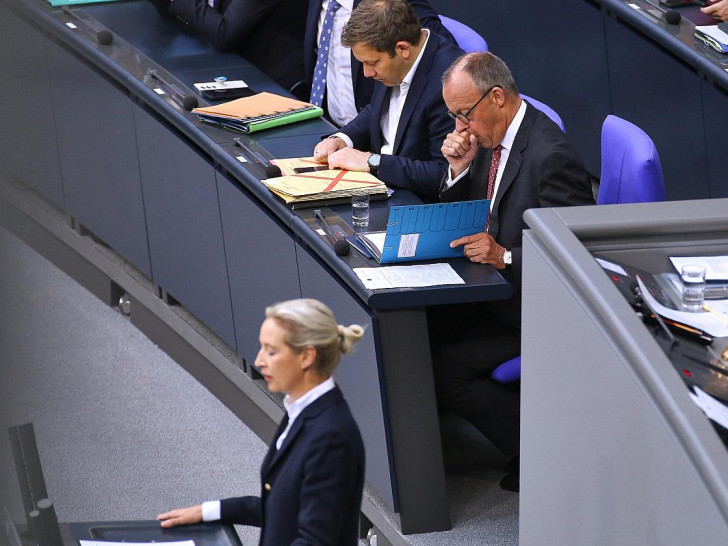 Alice Weidel, Lars Klingbeil, Friedrich Merz am 17.09.2025