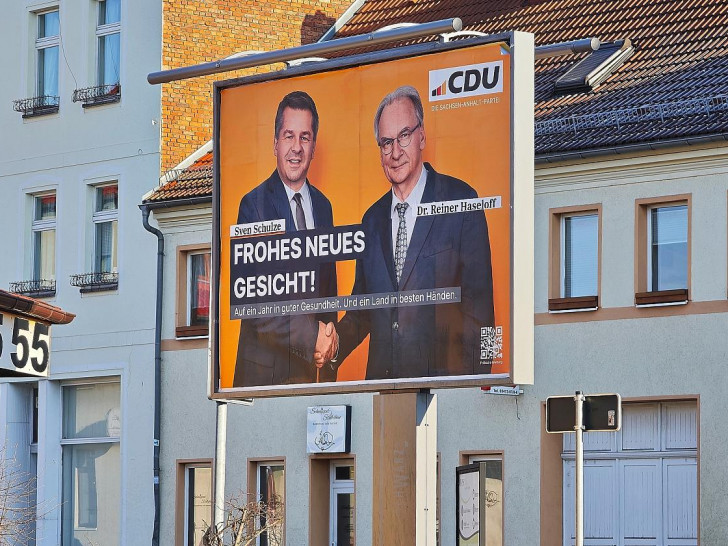 CDU-Plakat mit Sven Schulze und Reiner Haseloff am 07.01.2026