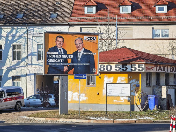 CDU-Plakat mit Sven Schulze und Reiner Haseloff (Archiv)