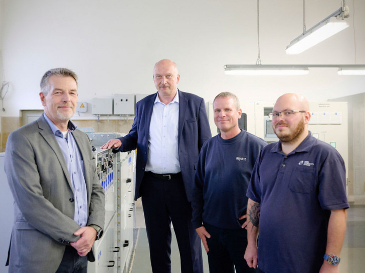 Frank Brandt (Geschäftsführer BSVG), Kai-Uwe Rothe (Geschäftsführer BS Netz), Markus Hecht (BS Netz) und Tobias Stehl (BSVG) (v. li.).