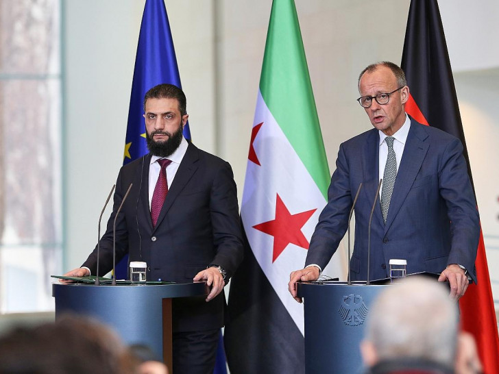 Ahmed al-Scharaa und Friedrich Merz am 30.03.2026
