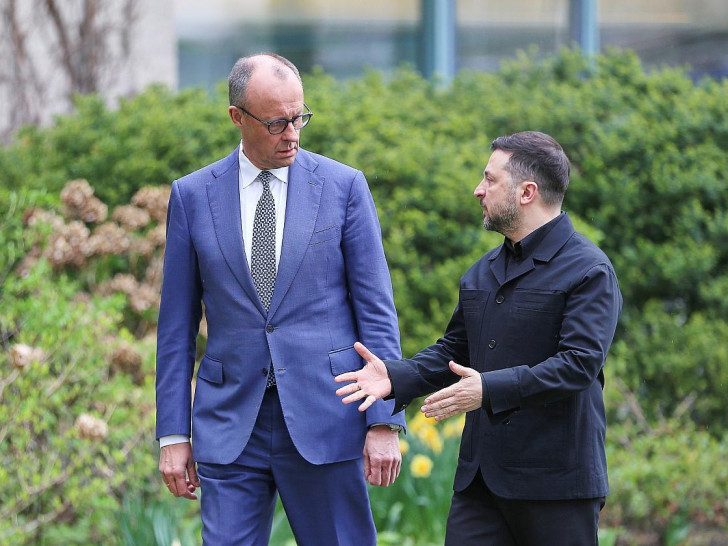 Friedrich Merz und Wolodymyr Selenskyj am 14.04.2026