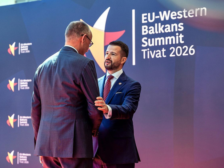 Friedrich Merz und Jakov Milatovic am 05.06.2026