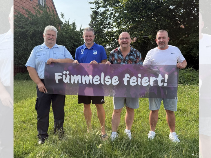 Ortsbrandmeister Detlev Gliese, Sven Kießling vom SV Fümmelse, Ortsbürgermeister Marc Angerstein und Stephan Zielinski von der Siedlergemeinschaft freuen sich am kommenden Samstag auf zahlreiche Besucher.