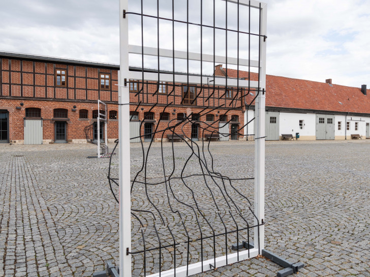 Verbeulte Gitter sorgen auf dem Schlosshof Salder für Aufsehen