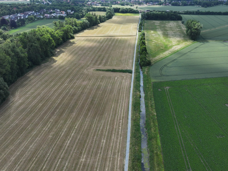 Drohnenfoto vom Verlauf des Radweges an der Fuhse.
